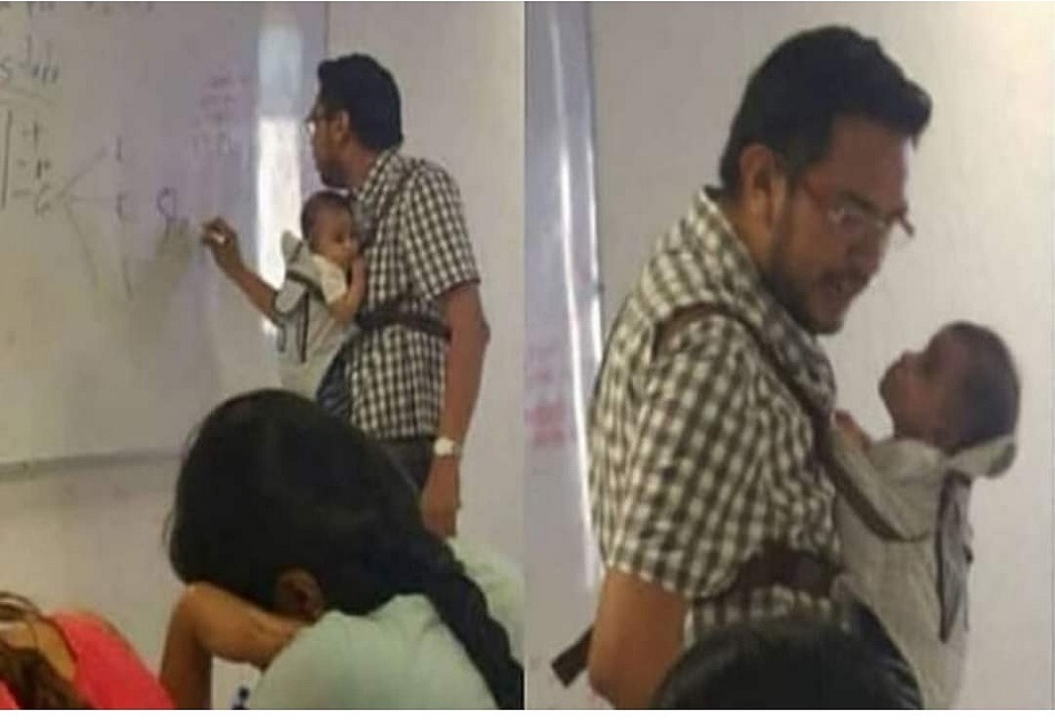 आमाको निधनपछि बच्चालाई काखमा लिएर कलेज पढाउन जान्छन् बुवा